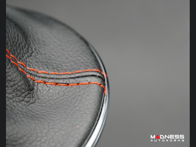 FIAT 500 Gear Shift Boot + Retaining Ring Set Black Leather w/ Red